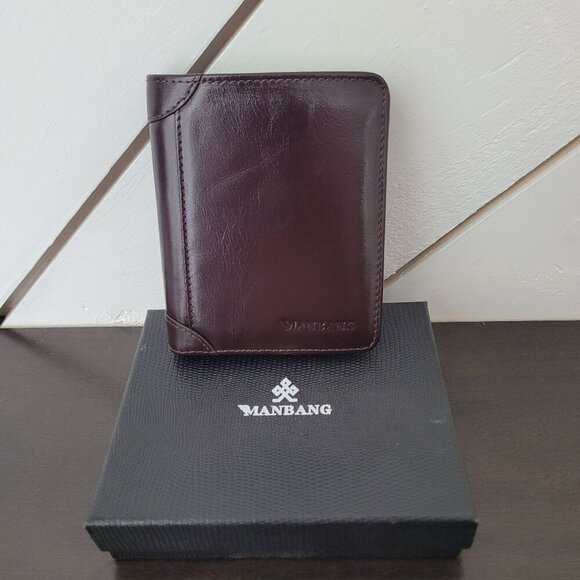 NEW MANBANG Men's Genuine Cowhide Leather Extra Capacity RFID Bifold Wallet 12CT - Picture 1 of 10